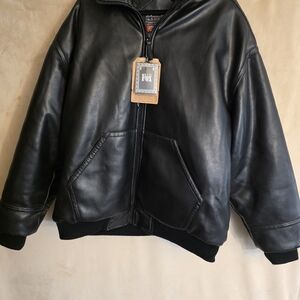 Fox Men's Black FAUX Leather Bomber Jacket
